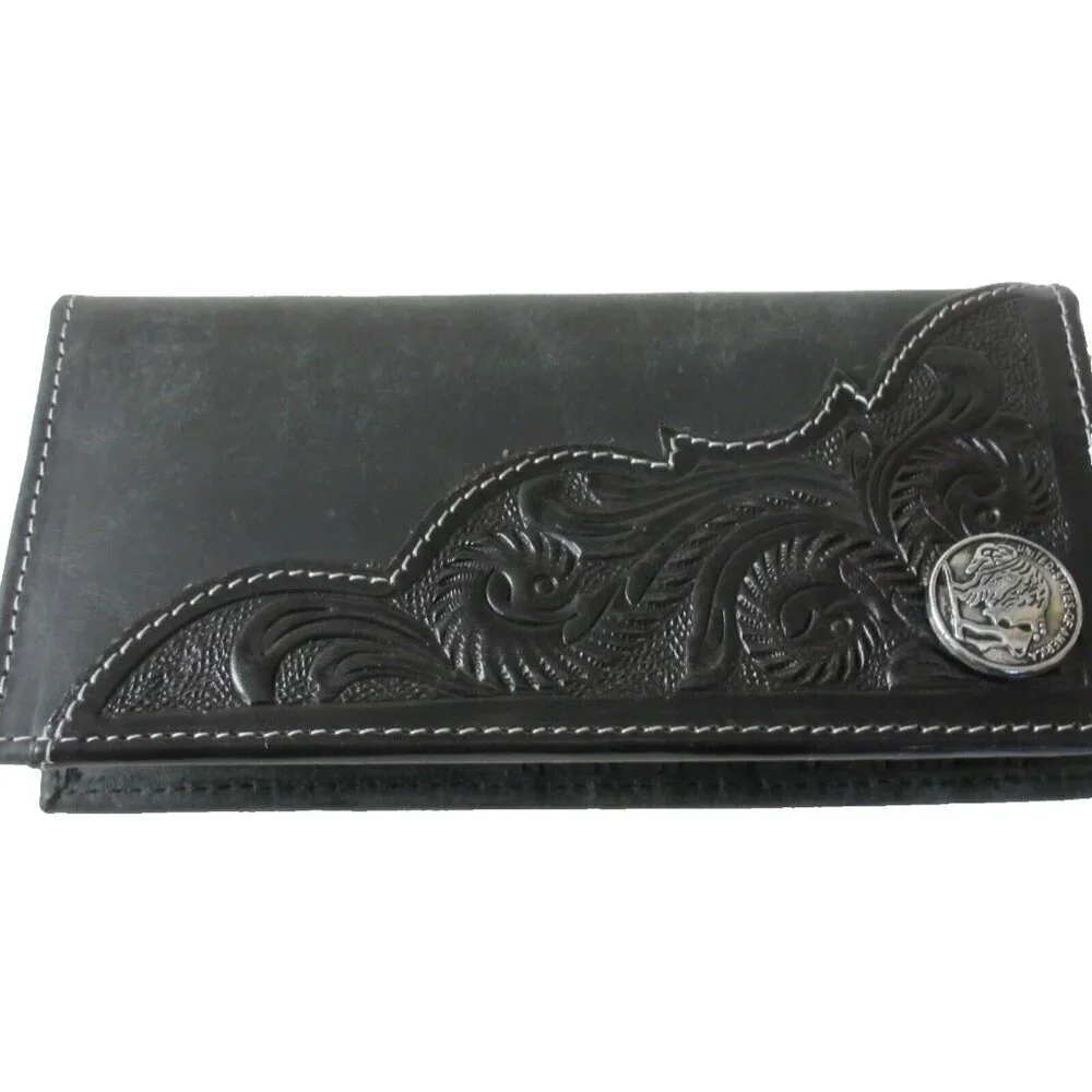 American Bison Men's Buffalo Nickel Concho Rodeo Black Leather Wallet NEW